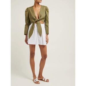 Lisa Marie Fernandez Khaki Linen Tie Front Blouse Long Sleeve Top Size XS